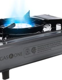 Gas One Portable Butane Camping Stove with Case: Automatic Ignition, Precise Heat Control - Camping & Tailgating and Outdoor Cooking