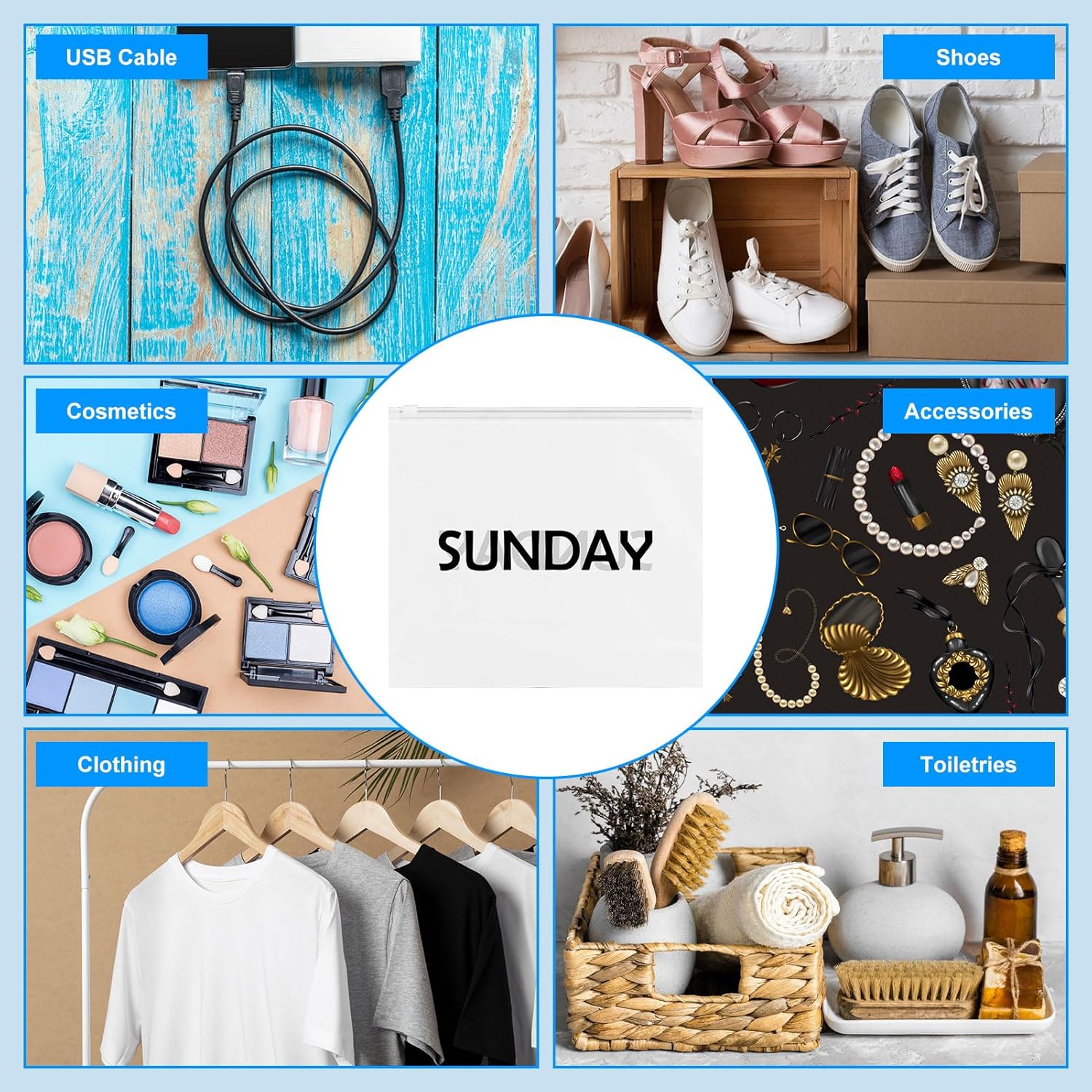 Packing Cubes Days of the Week,6Pcs Sunday Frosted Travel Organizer Pouches Packing Cubes Packing Organizers Days of Week Travel Pouches for Suitcase Vacations Home Storage and Organizing Bag - Image 6